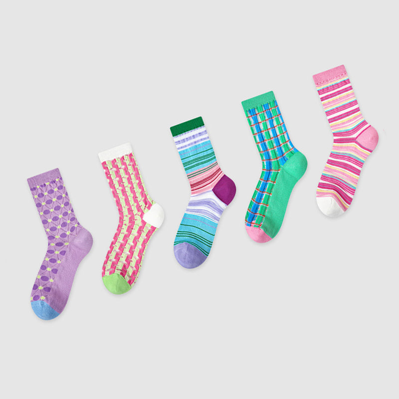 Women Pack Of 5 Patterned Cotton Calf Length Socks