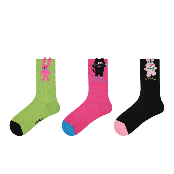 Women Pack Of 3 Patterned Cotton Calf Length Socks