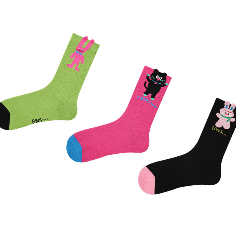 Women Pack Of 3 Patterned Cotton Calf Length Socks