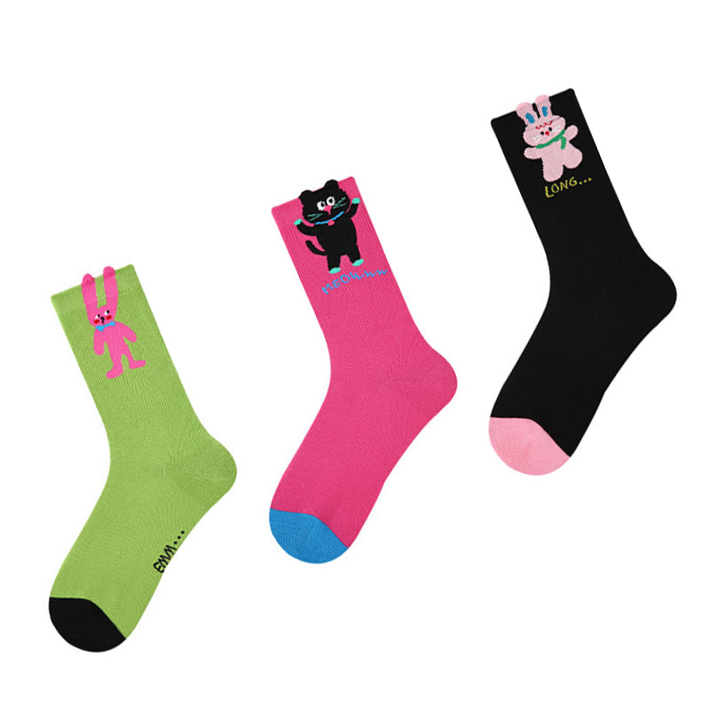 Women Pack Of 3 Patterned Cotton Calf Length Socks