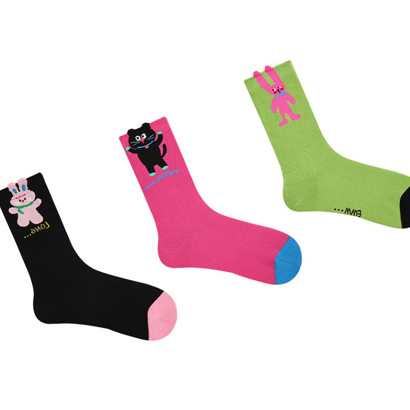 Women Pack Of 3 Patterned Cotton Calf Length Socks