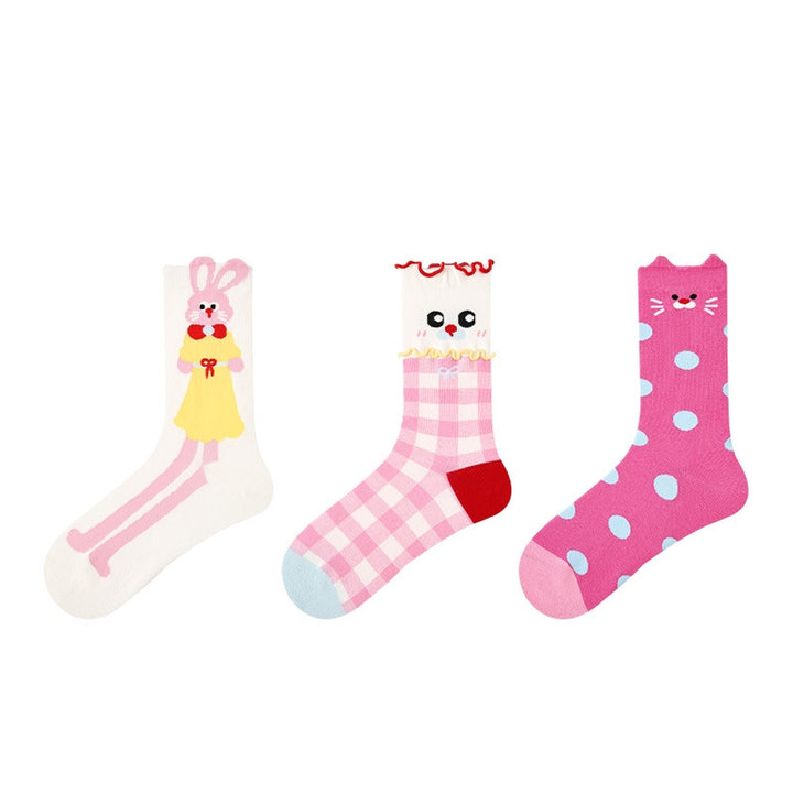 Women Pack Of 3 Patterned Cotton Calf Length Socks