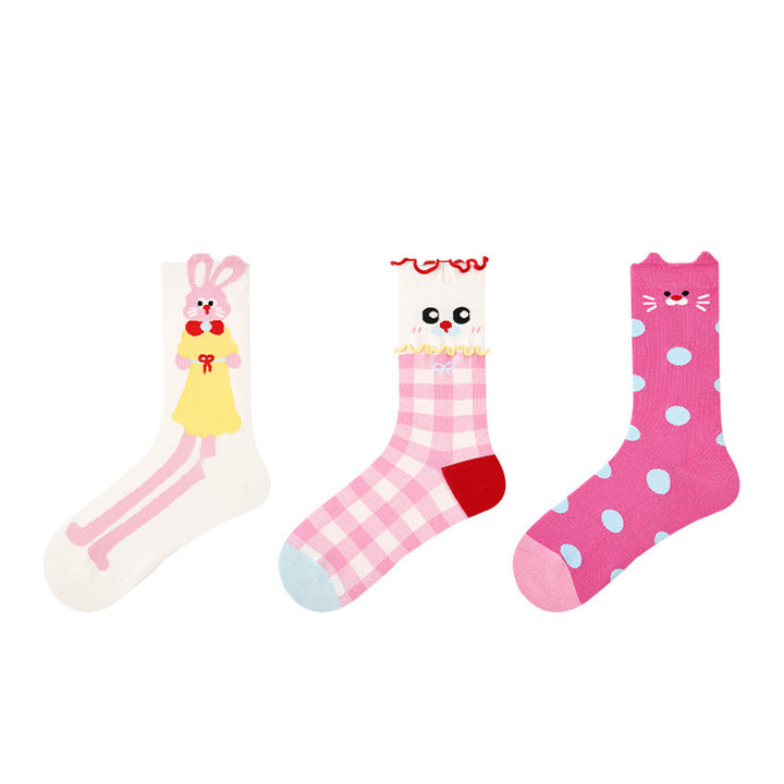 Women Pack Of 3 Patterned Cotton Calf Length Socks