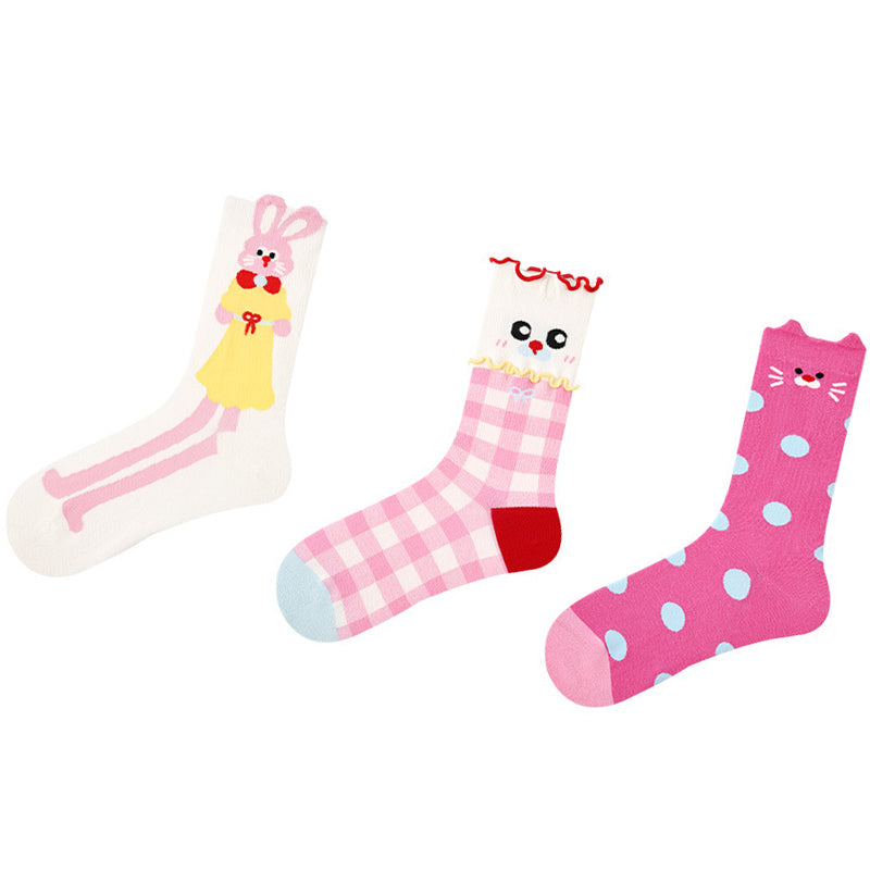 Women Pack Of 3 Patterned Cotton Calf Length Socks