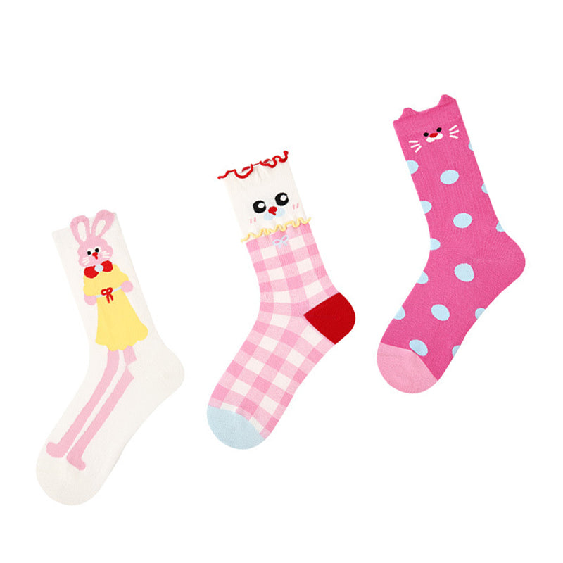 Women Pack Of 3 Patterned Cotton Calf Length Socks