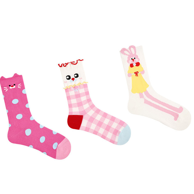 Women Pack Of 3 Patterned Cotton Calf Length Socks