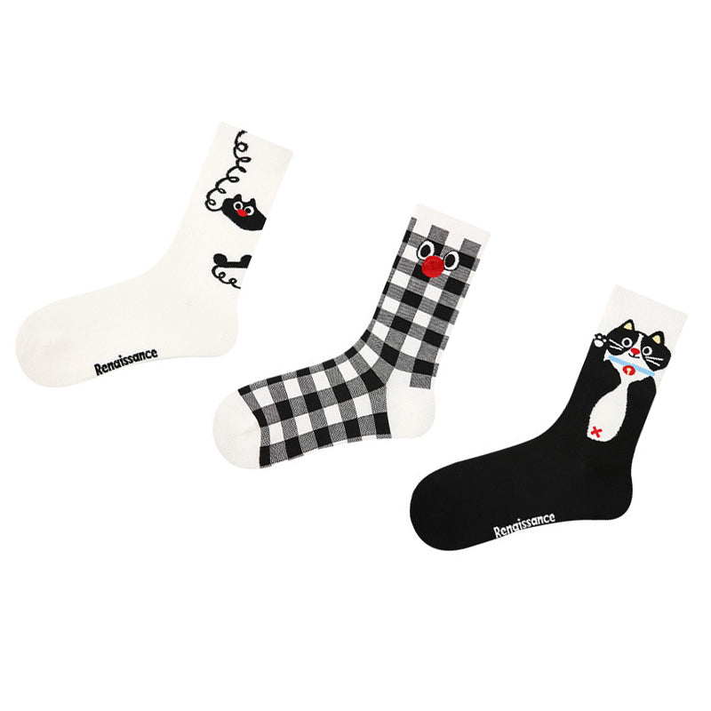 Women Pack Of 3 Patterned Cotton Calf Length Socks