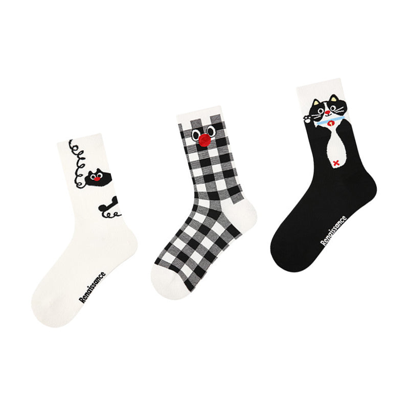 Women Pack Of 3 Patterned Cotton Calf Length Socks