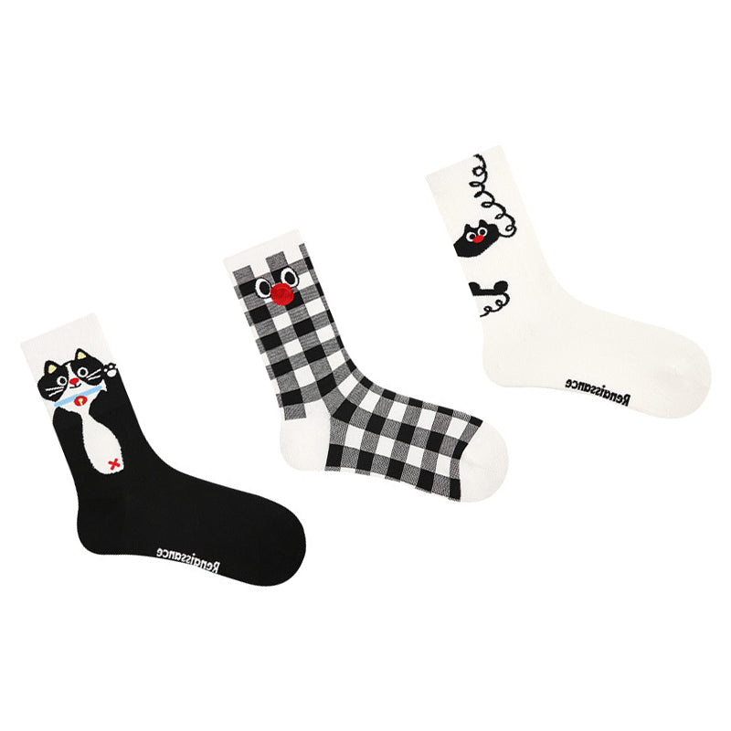 Women Pack Of 3 Patterned Cotton Calf Length Socks