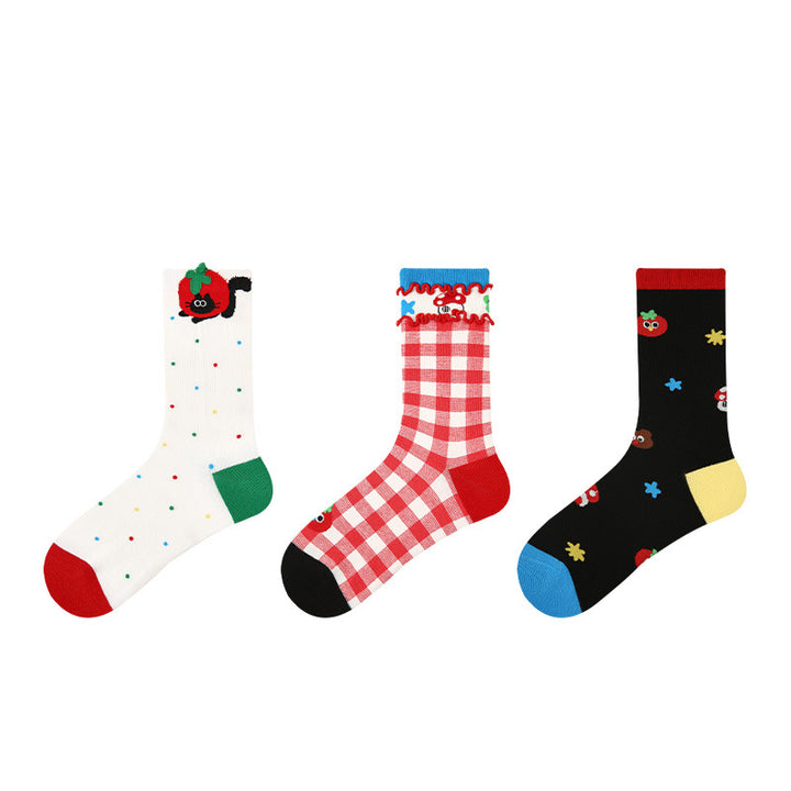 Women Pack Of 3 Patterned Cotton Calf Length Socks