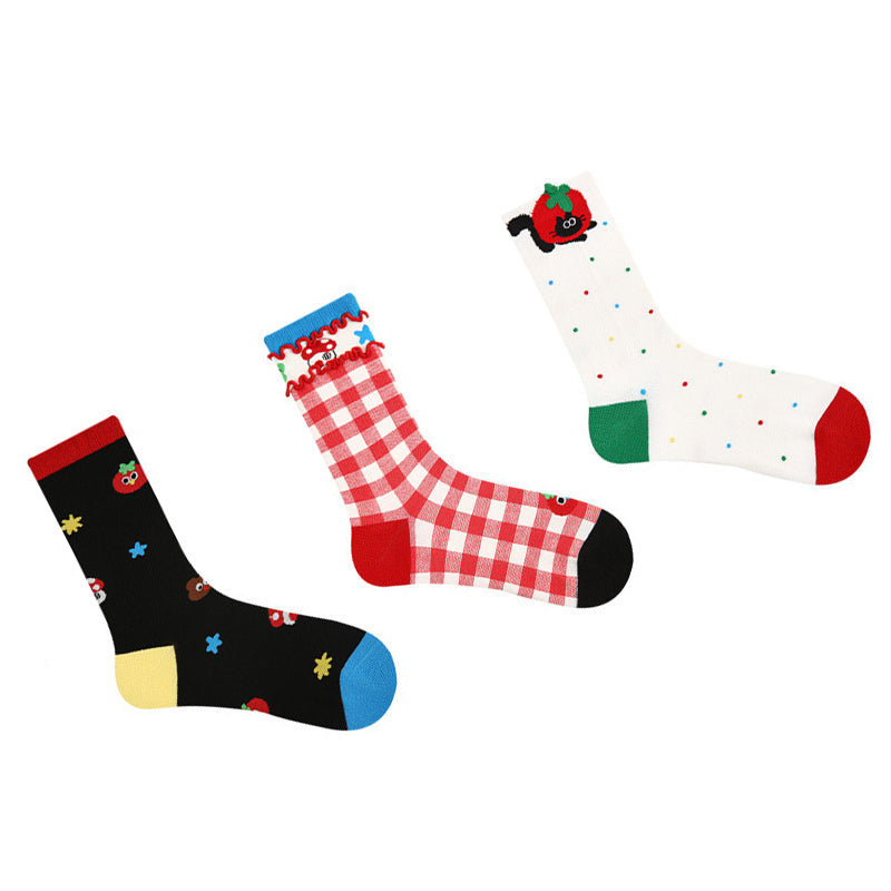 Women Pack Of 3 Patterned Cotton Calf Length Socks