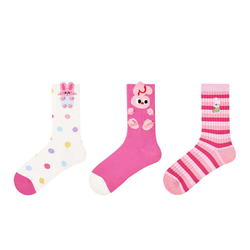 Women Pack Of 3 Patterned Cotton Calf Length Socks