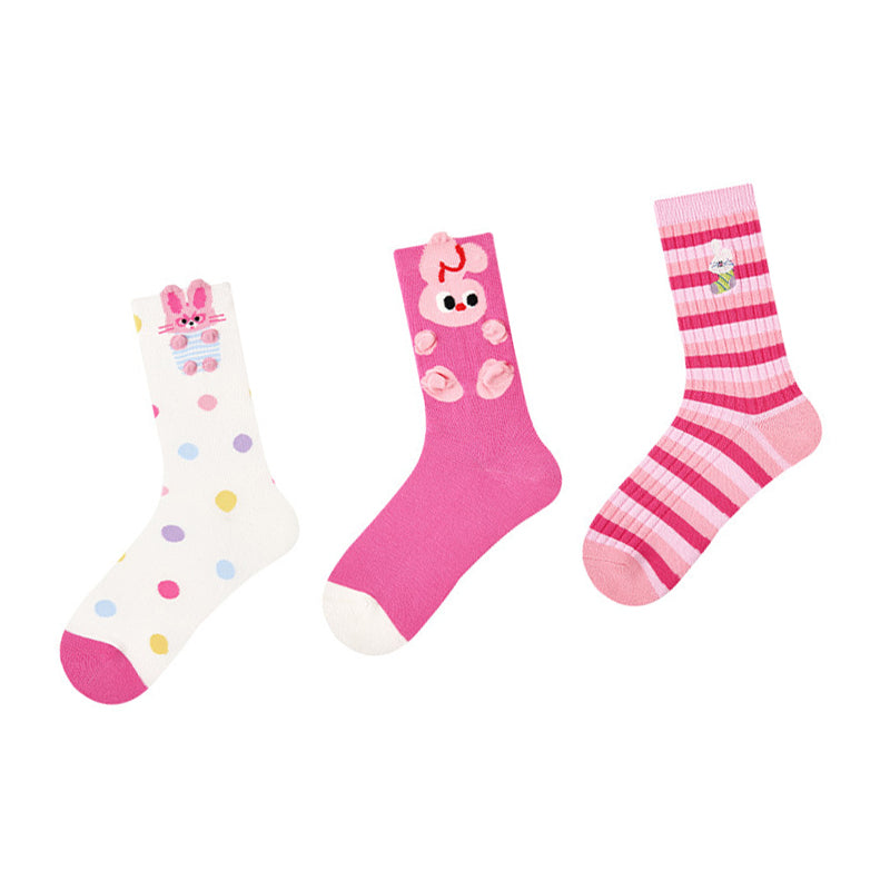 Women Pack Of 3 Patterned Cotton Calf Length Socks