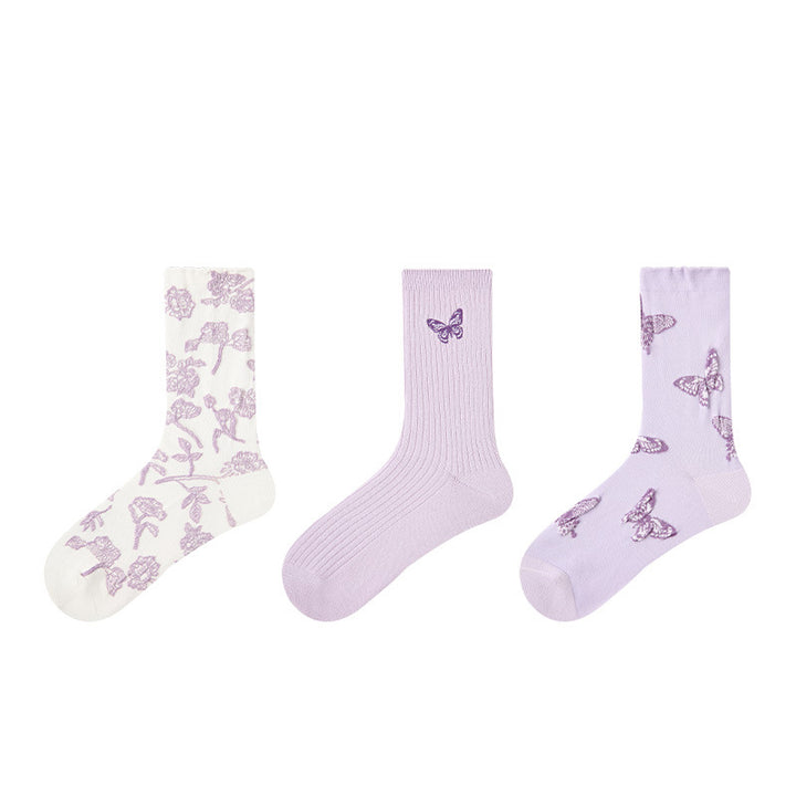 Women Pack Of 3 Patterned Cotton Calf Length Socks