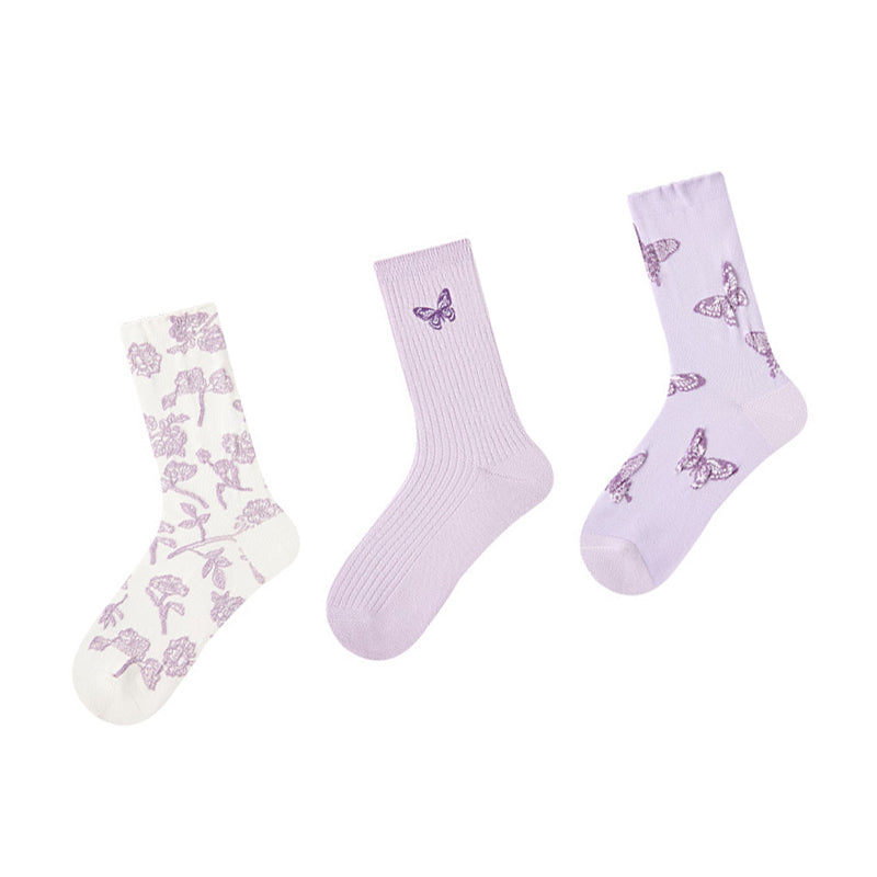 Women Pack Of 3 Patterned Cotton Calf Length Socks