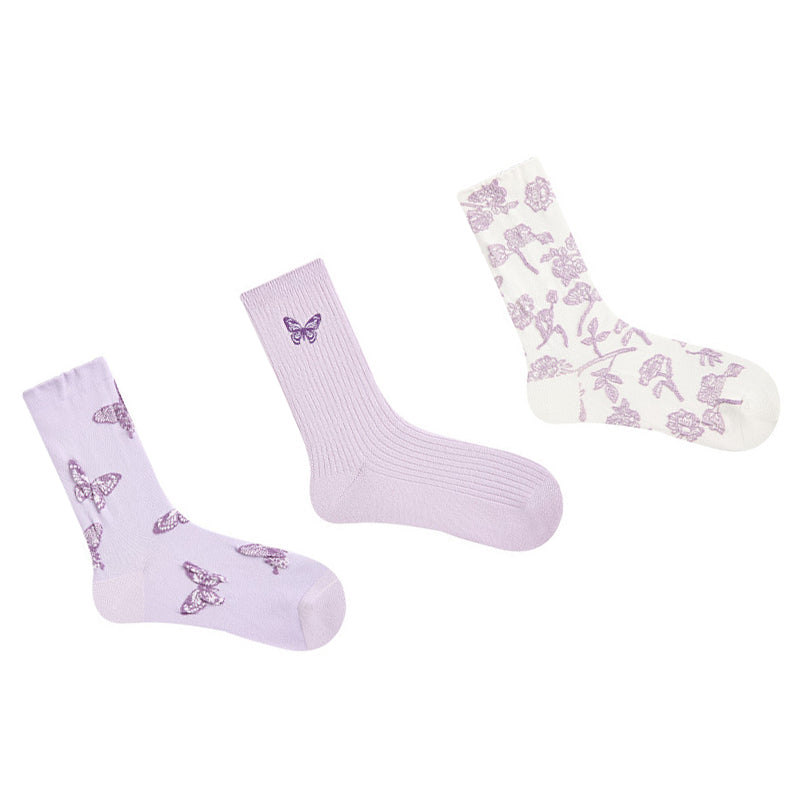 Women Pack Of 3 Patterned Cotton Calf Length Socks