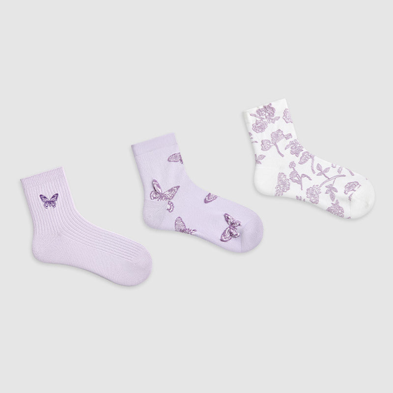 Women Pack Of 3 Patterned Cotton Ankle Length Socks