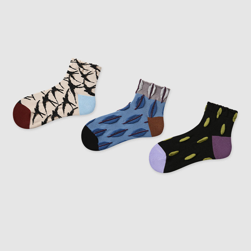 Women Pack Of 3 Patterned Cotton Ankle Length Socks