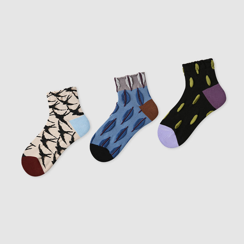Women Pack Of 3 Patterned Cotton Ankle Length Socks