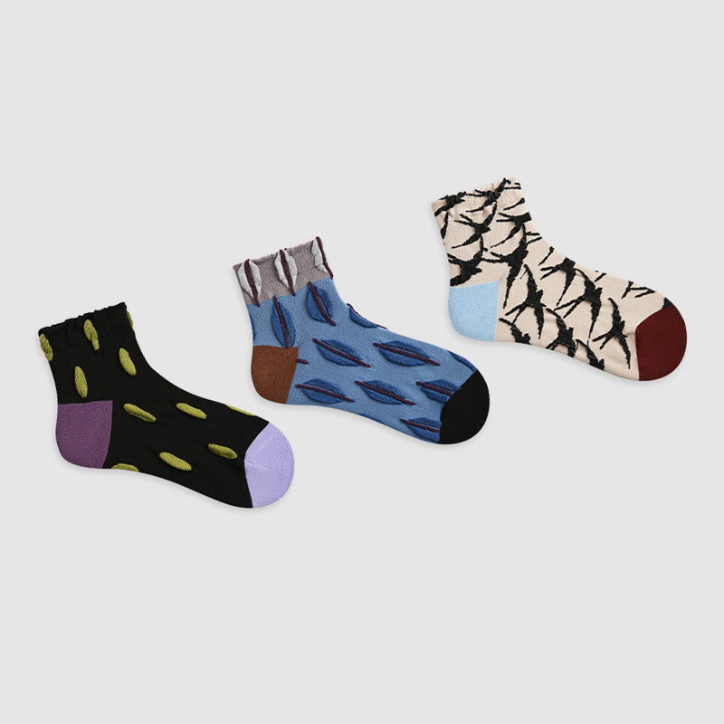 Women Pack Of 3 Patterned Cotton Ankle Length Socks
