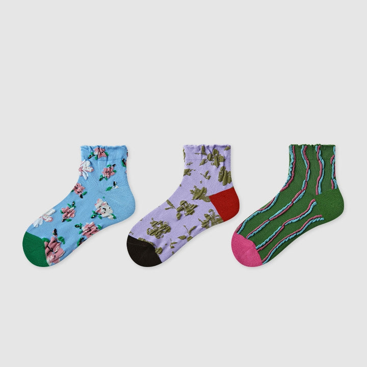 Women Pack Of 3 Patterned Cotton Ankle Length Socks
