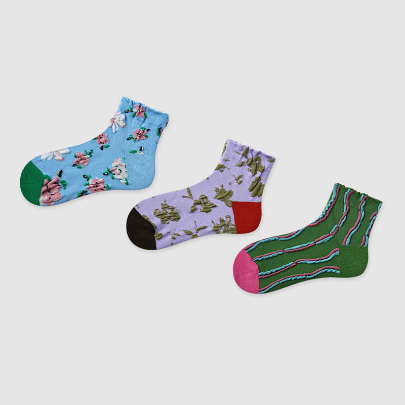 Women Pack Of 3 Patterned Cotton Ankle Length Socks