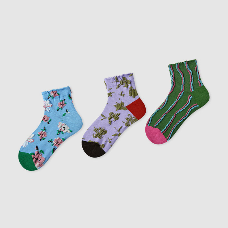 Women Pack Of 3 Patterned Cotton Ankle Length Socks