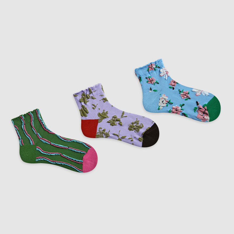 Women Pack Of 3 Patterned Cotton Ankle Length Socks