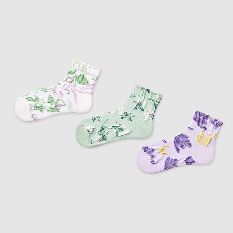 Women Pack Of 3 Patterned Cotton Ankle Length Socks