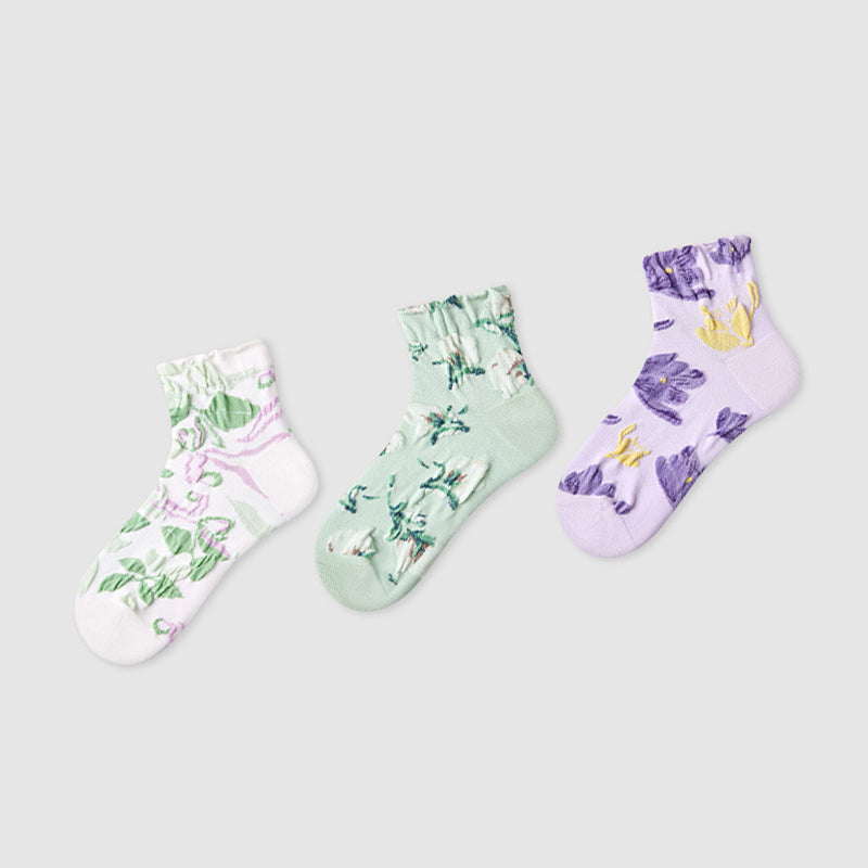 Women Pack Of 3 Patterned Cotton Ankle Length Socks