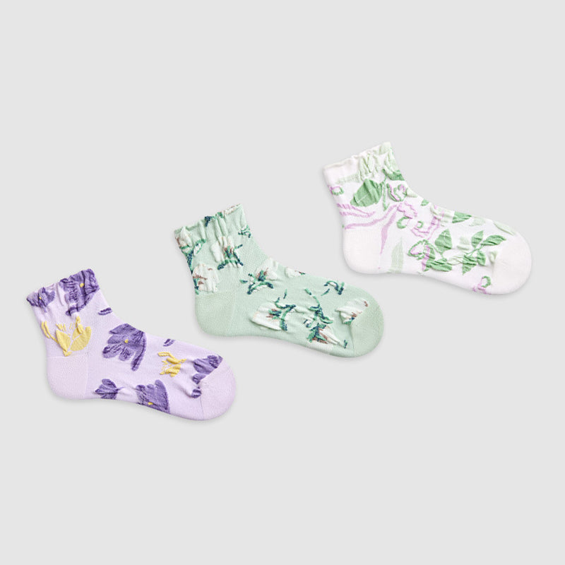 Women Pack Of 3 Patterned Cotton Ankle Length Socks