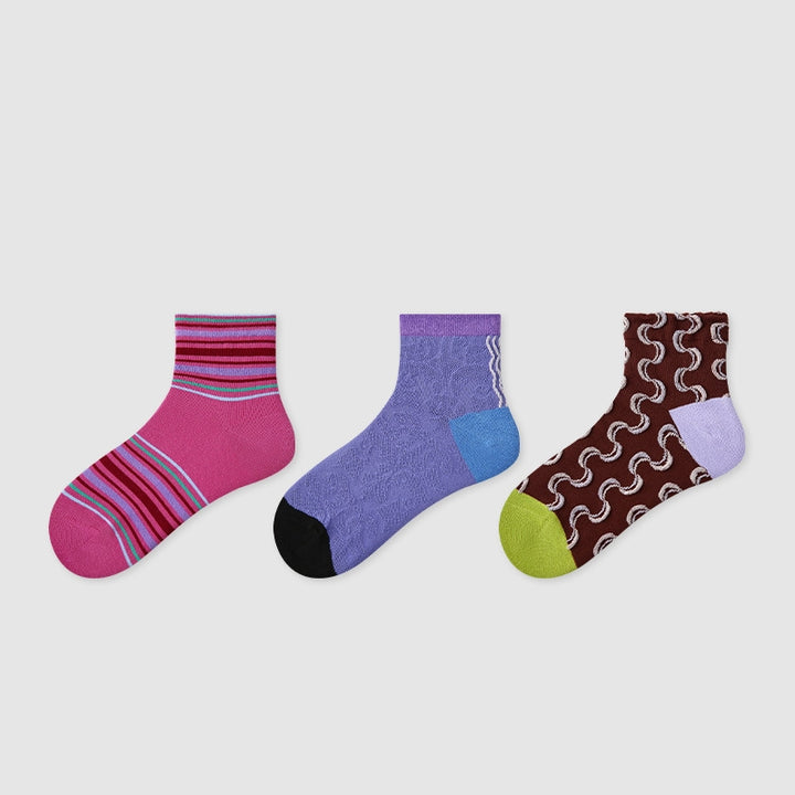 Women Pack Of 3 Patterned Cotton Ankle Length Socks