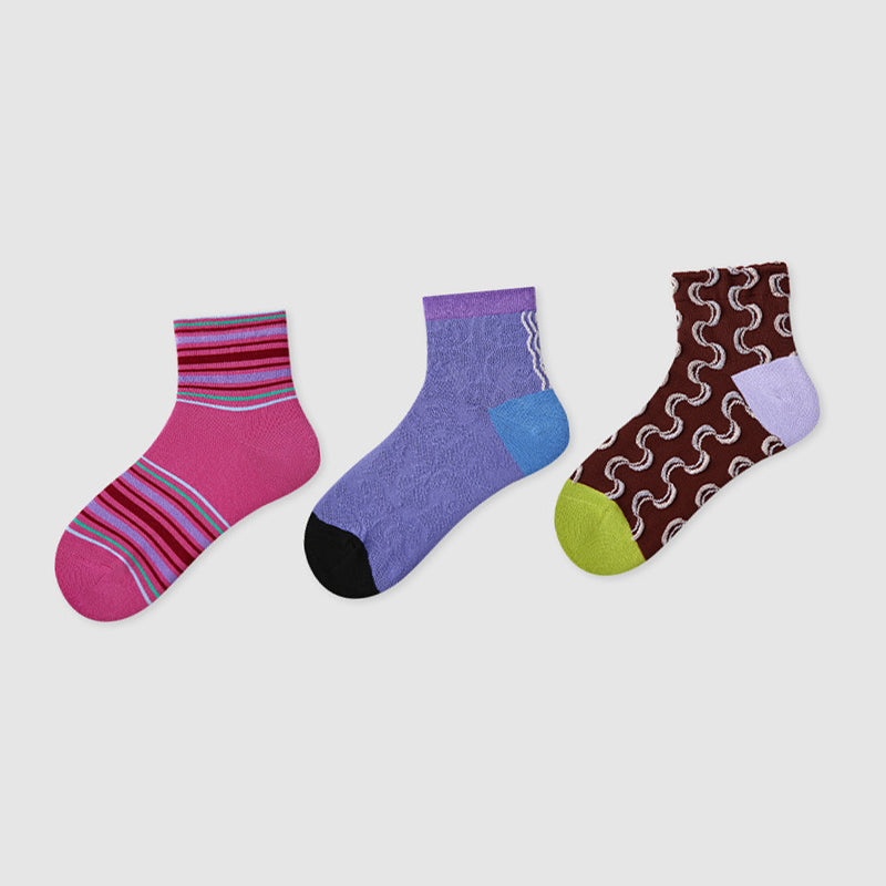 Women Pack Of 3 Patterned Cotton Ankle Length Socks