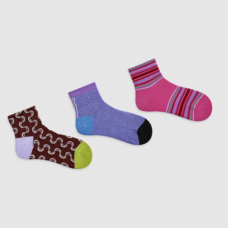 Women Pack Of 3 Patterned Cotton Ankle Length Socks