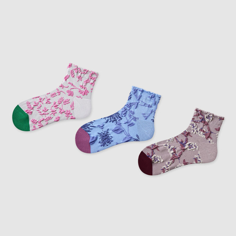 Women Pack Of 3 Patterned Cotton Ankle Length Socks