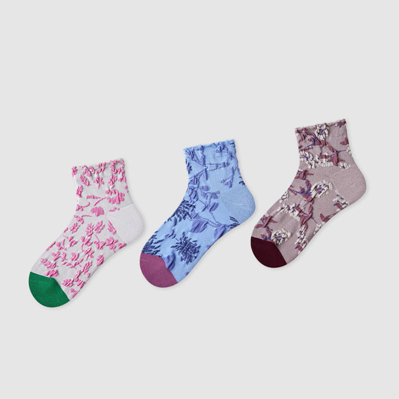 Women Pack Of 3 Patterned Cotton Ankle Length Socks