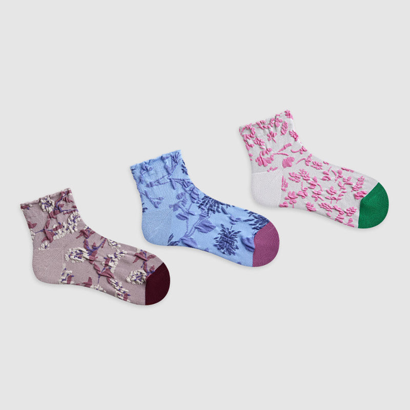 Women Pack Of 3 Patterned Cotton Ankle Length Socks