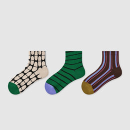 Women Pack Of 3 Patterned Cotton Ankle Length Socks