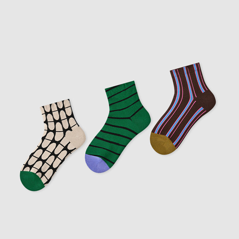 Women Pack Of 3 Patterned Cotton Ankle Length Socks