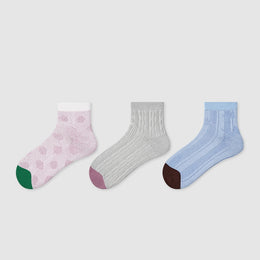 Women Pack Of 3 Patterned Cotton Ankle Length Socks