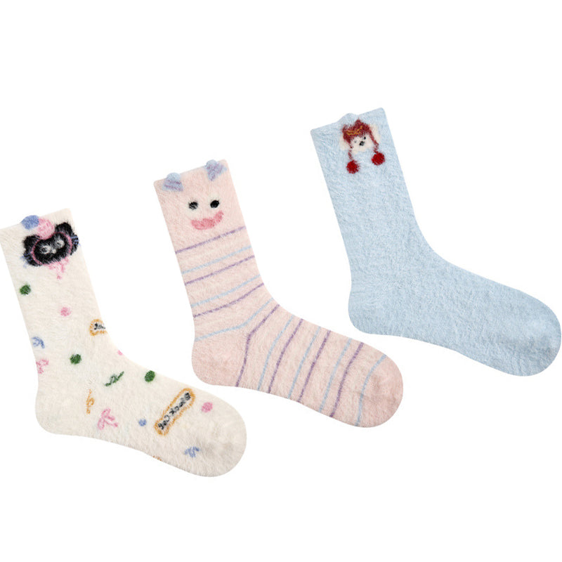 Women Pack Of 3 Patterned Cotton Calf Length Socks