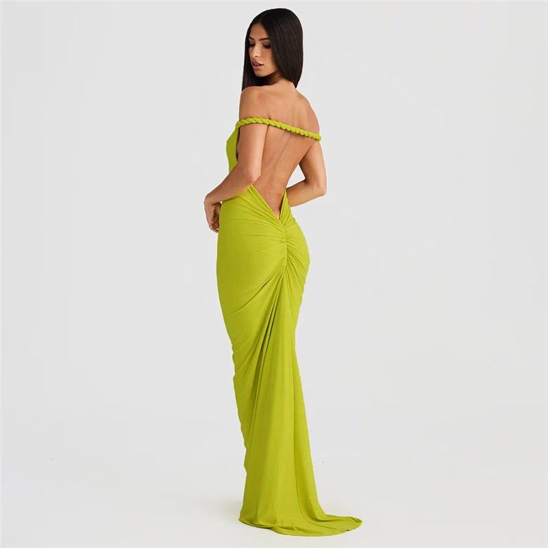 Off-Shoulder Ruched Bodycon Maxi Dress