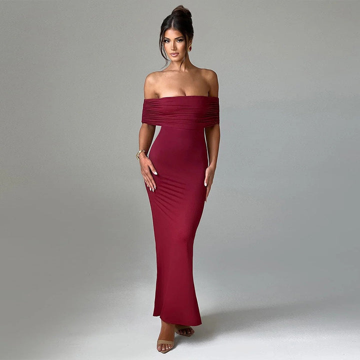Women Off-Shoulder Backless Bodycon Maxi Dress