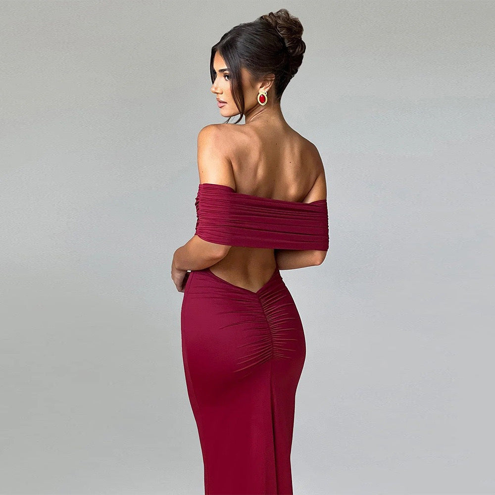 Women Off-Shoulder Backless Bodycon Maxi Dress