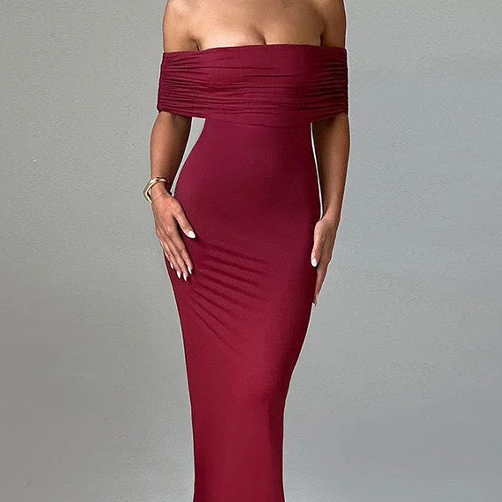 Women Off-Shoulder Backless Bodycon Maxi Dress