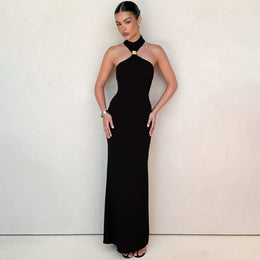 Choker Neck Applique Maxi Dress