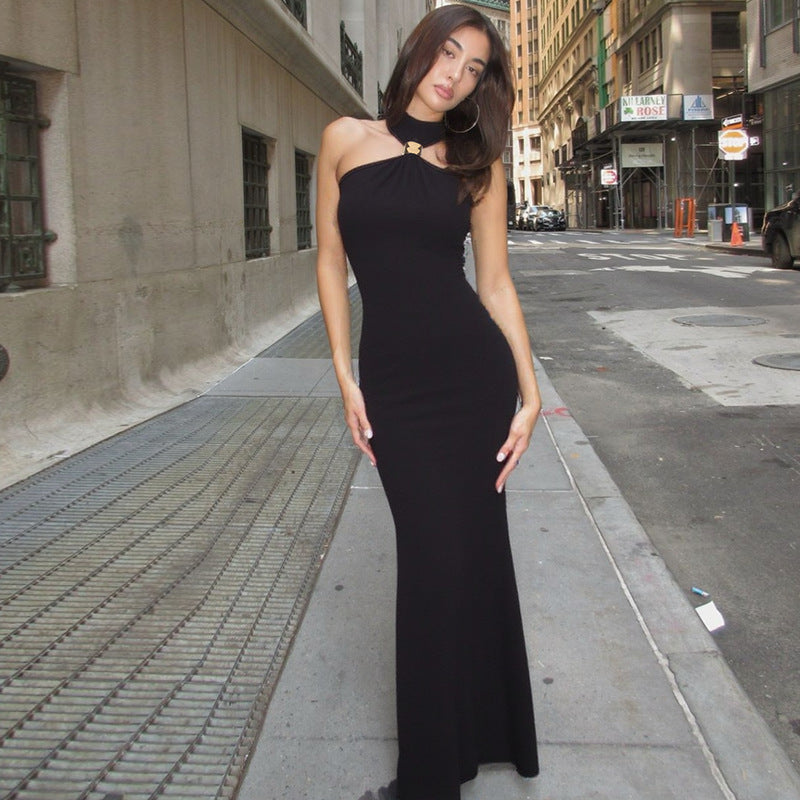 Choker Neck Applique Maxi Dress