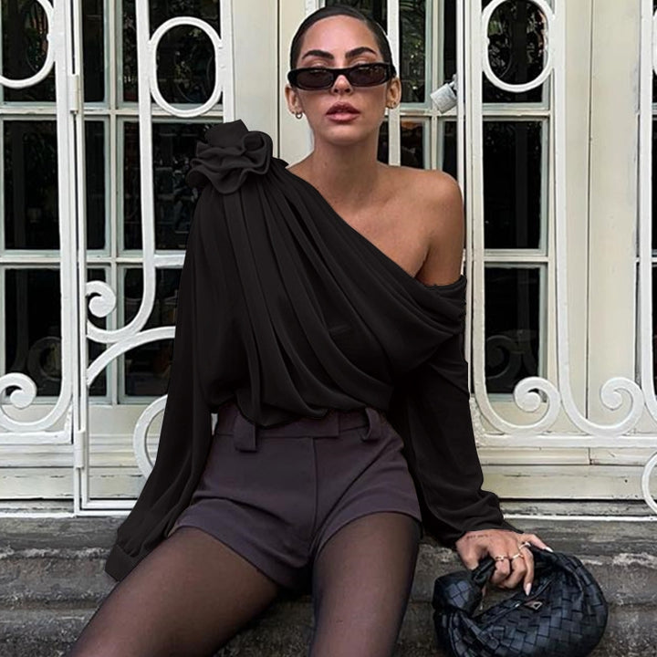 Women One Shoulder Gathered or Pleated Top With Bow Detail