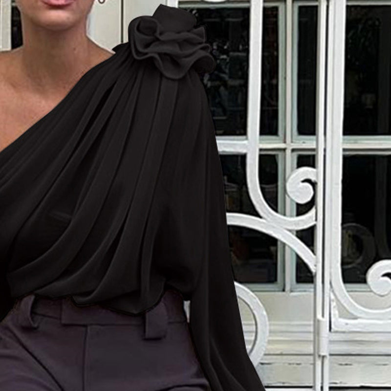 Women One Shoulder Gathered or Pleated Top With Bow Detail