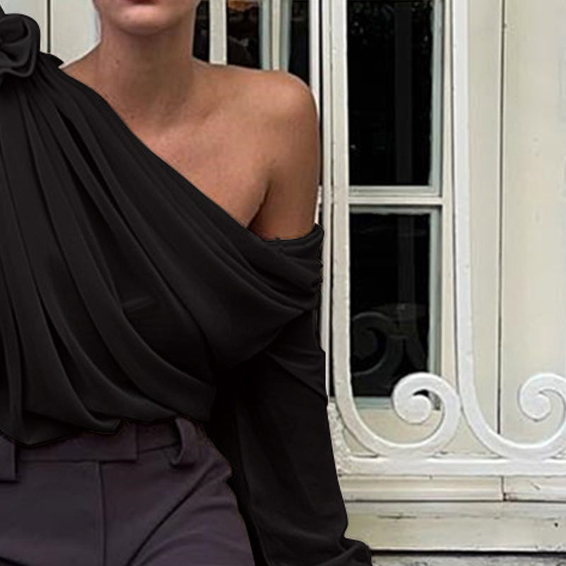 Women One Shoulder Gathered or Pleated Top With Bow Detail